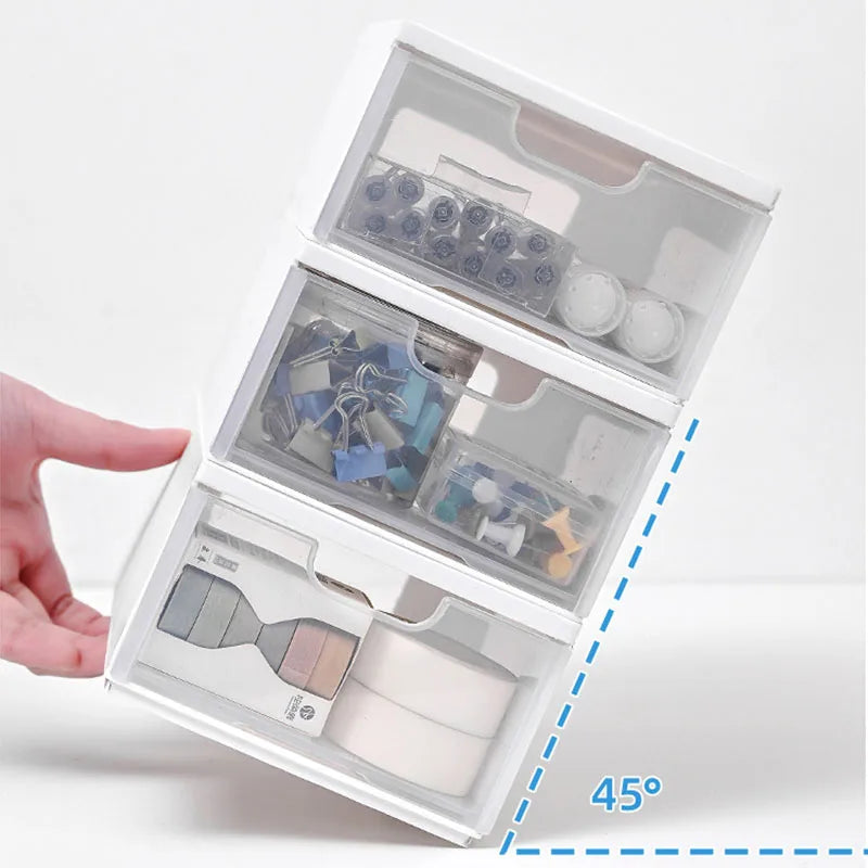 Stackable Clear Plastic Drawer Organizer, Dustproof Desktop Storage Box for Office, Makeup & Stationery, Space-Saving