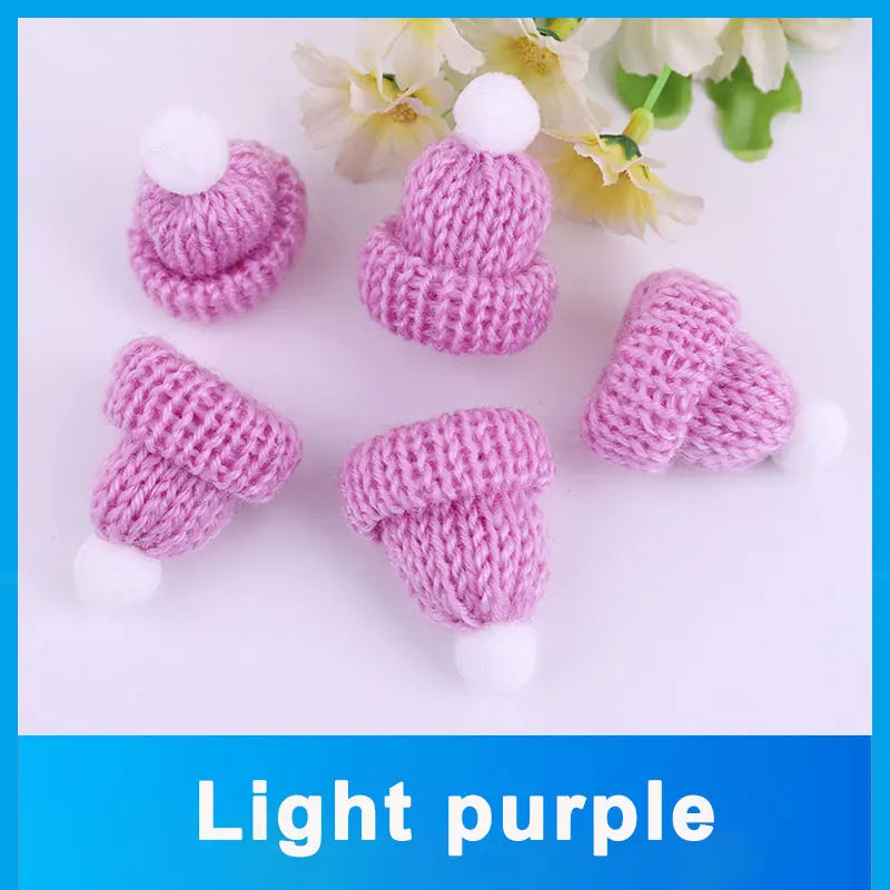 10-50Pcs Mini Knitting Hats Christmas DIY Craft Knitting Doll Hats Mini Wool Hat for Christmas Tree Ornaments DIY Hair Accessory