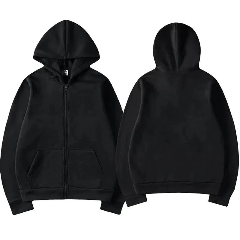 Solid Color Without Printing Zipper Hoodies Autumn Winter Men Women Casual Loose Simple Comfortable Long Sleeve Jacket Hoodie