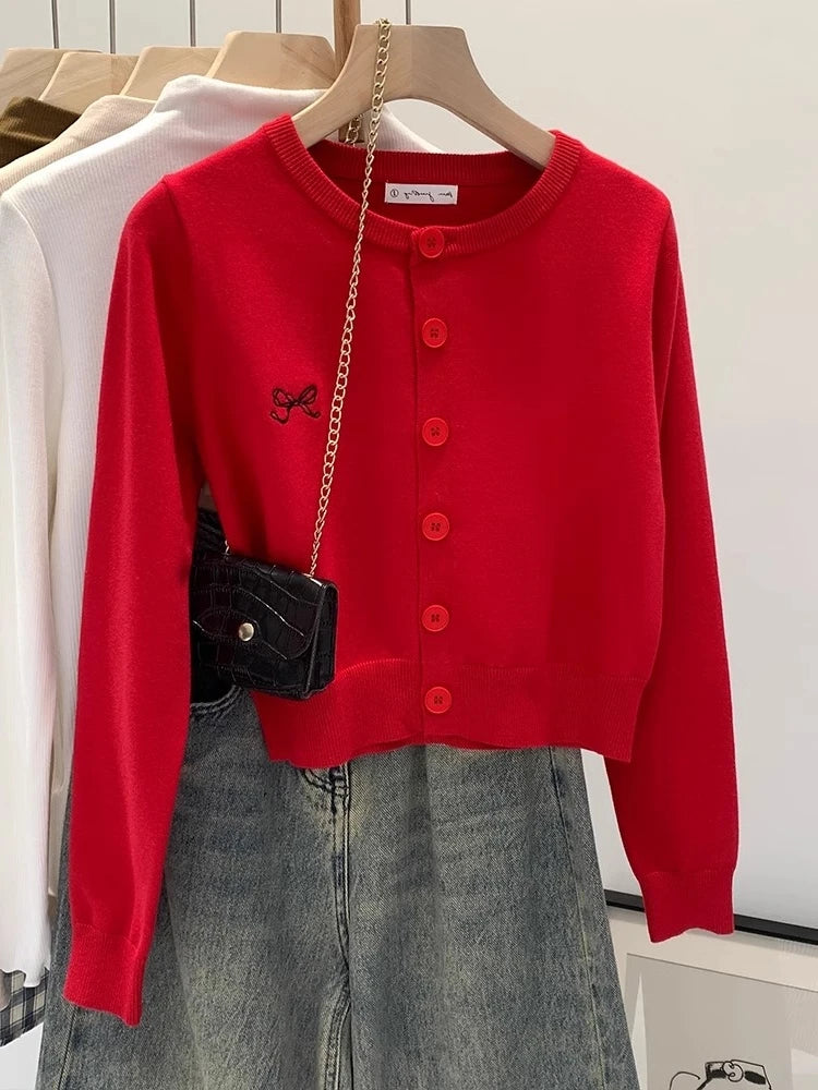 2026 Autumn Winter Women Sweater Embroidered Flattering Knit Women Cardigan Korean Chic Unique Design Knit Sweater Outerwear Top