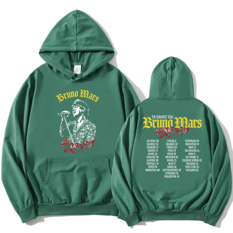 The Romantic Tour Hoodie BRUNO MARS Singer Design Sweatshirt Long Sleeve Loose Hooded Pullovers Women Men Clothing Print Merch