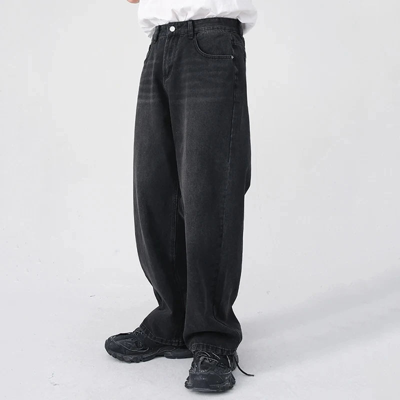 Men Classic Straight Leg Casual Jeans Male Brand Wide Leg Black Denim Pants Simple Vintage Outside High Street Denim Trousers