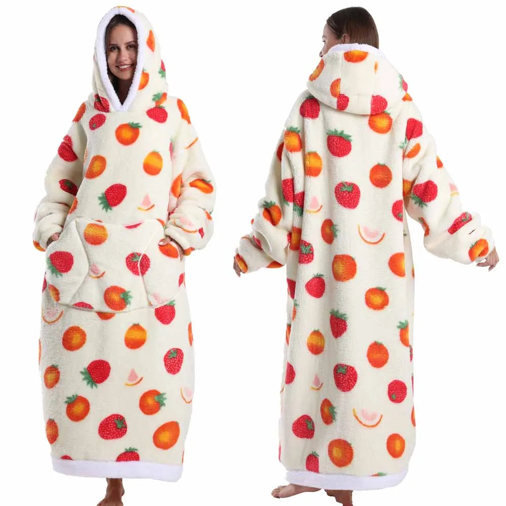 Wearable Blanket Hoodie with Sleeves Winter Oversized Blanket for Adults Extra Long Halloween Pajamas Pumpkin Skull Home Clothes