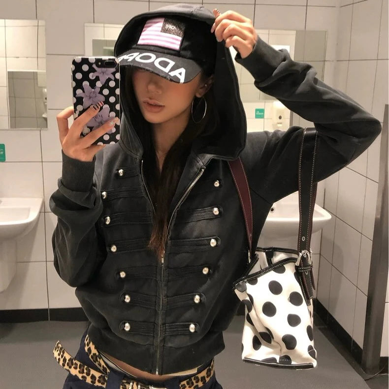 Unisex Striped Cropped Zip Up Hoodie Vintage Loose Horizontal Stripe Full Zip Hooded Jackets Autumn Casual Daily Streetwear Tops