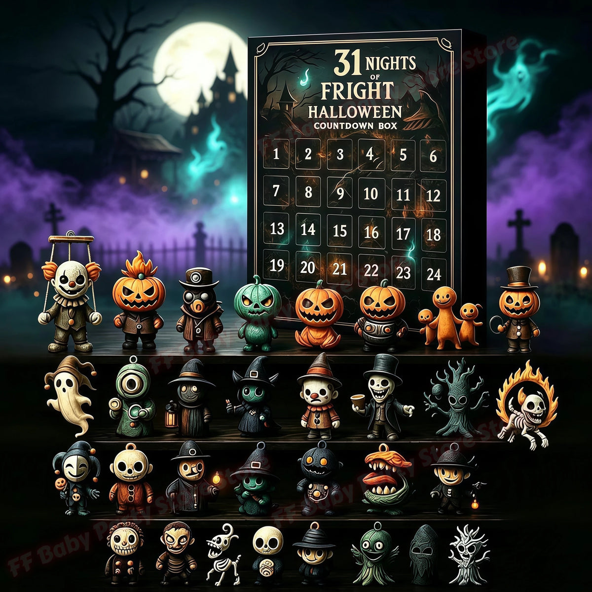 Halloween Advent Calendar 2026 31 Nights of Fright Halloween Countdown Box with 3D Mini Spooky Figurines Halloween Party Gift
