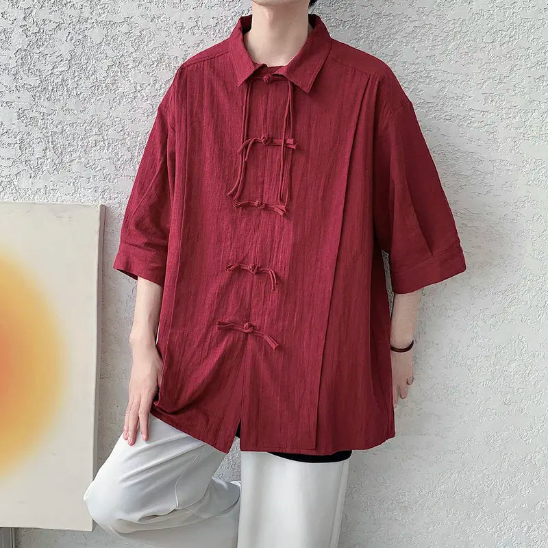 Oversized Men Shirts Cotton Linen Harajuku Style Short Sleeve Shirt Men Loose Trend Solid Color Casual Male Hip Hop Tops 5XL