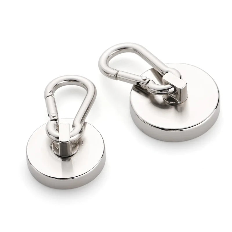 1/2pcs Ultra-Strong Magnetic Hooks Pro - 100lbs Heavy-Duty Neodymium Magnets with Carabiner and Swivel Ideal for Hanging Kitchen