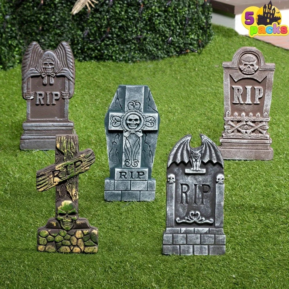 17'' Foam RIP Graveyard Tombstones Halloween Halloween Tombstones Outdoor Decorations for Graves Decorations with 12 Metal Stakes for Cemetery Yard Lawn Party Decor