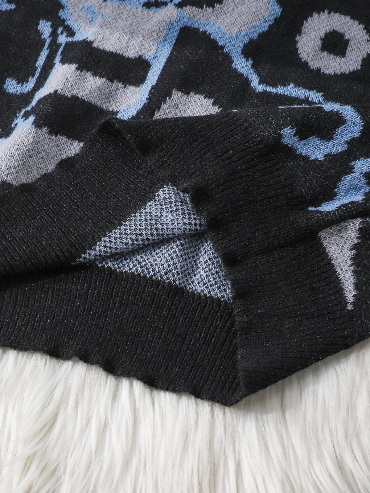 Autumn and Winter Abstract Cat Jacquard Double-Sided Pattern Pullover Sweater Casual Round-Neck Knit Men's Pullover Sweater Suitable for Daily Wear Unisex Outerwear