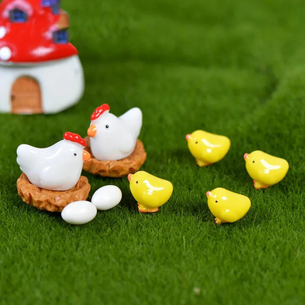 12 Pcs Mix Chicken Chick Egg Nest Figurine Miniatures Home Decoration Kawaii Accessories Garden Decor for Home Easter Decoration