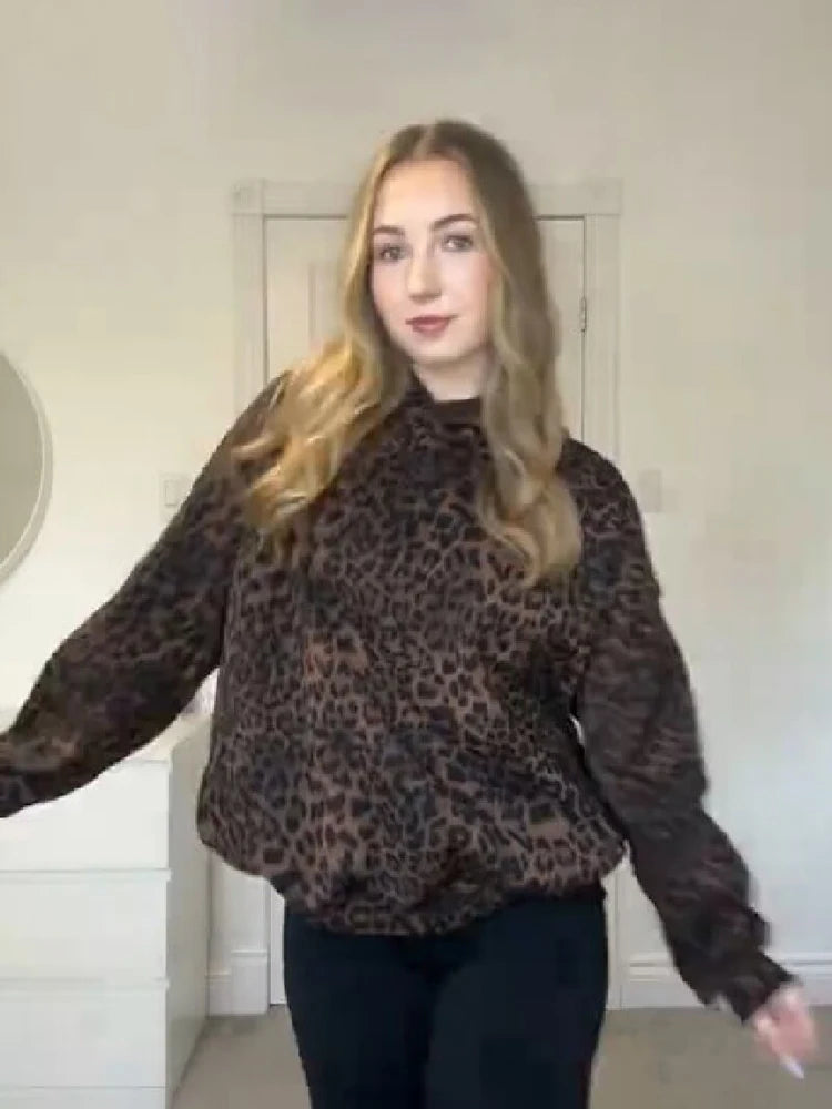 Vintage Chic Leopard Print Hoodie Casual Long Sleeve Loose Pullover Hooded Sweatshirts Lady Trendy Fashion High Street Outfit