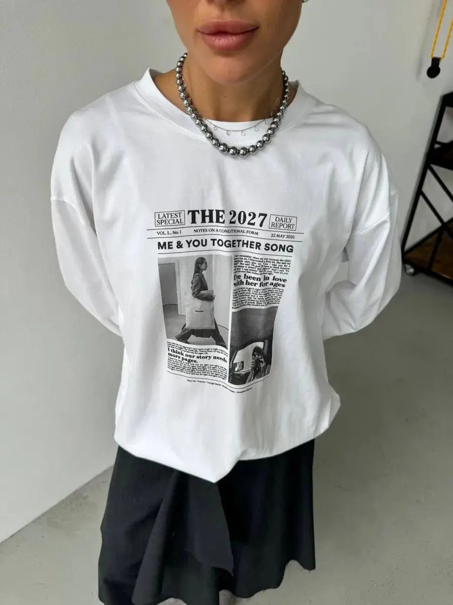 French Street Fashion Pure Cotton Long Sleeve Shirts Retro Letter Graphic Thin Sweatshirts Women Elegant Lady Tops Trendy Autumn