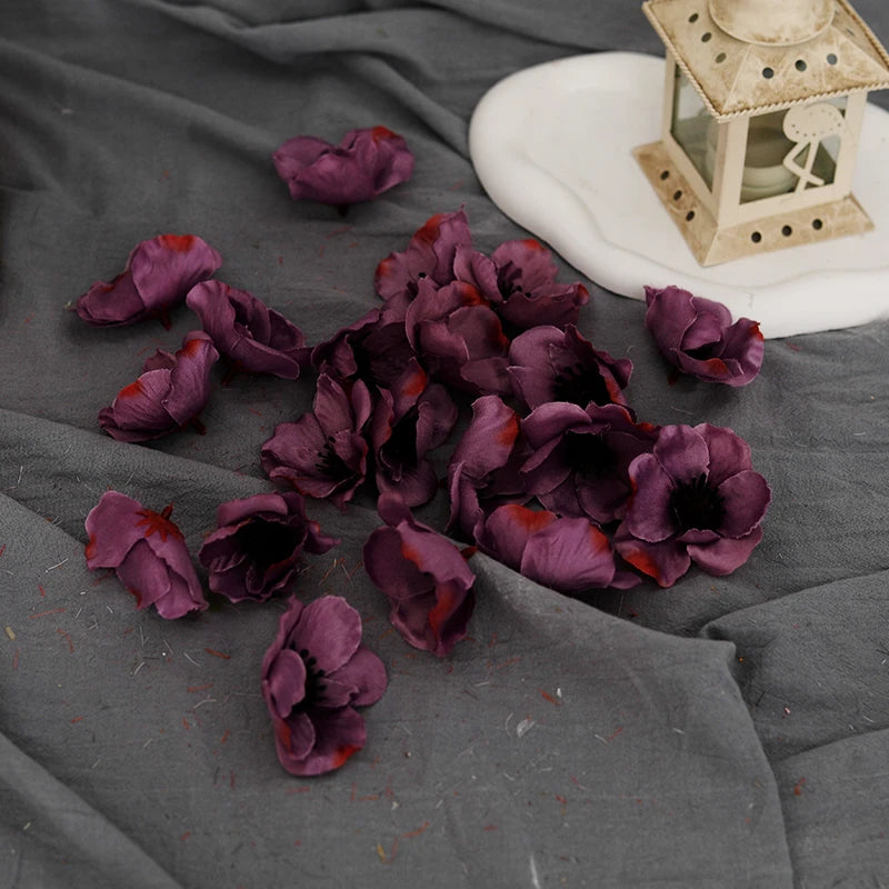 20pcs Poppy Artificial Flower Head Home Wedding Christmas Decor Fall Silk Anemone Fake Flower Gift Box Scrapbook DIY Accessories