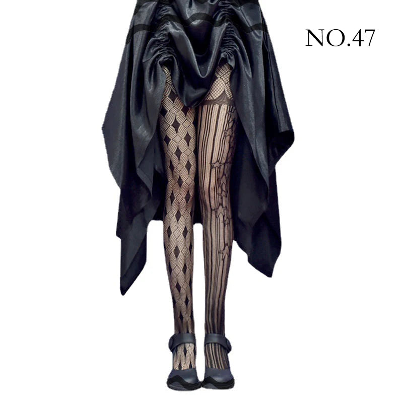 Woman Girls Fashion Punk Gothic  Fishnet Stockings Snake Skull Striped Mesh Tights Panties Lolita Plus Size Pantyhose Leggings