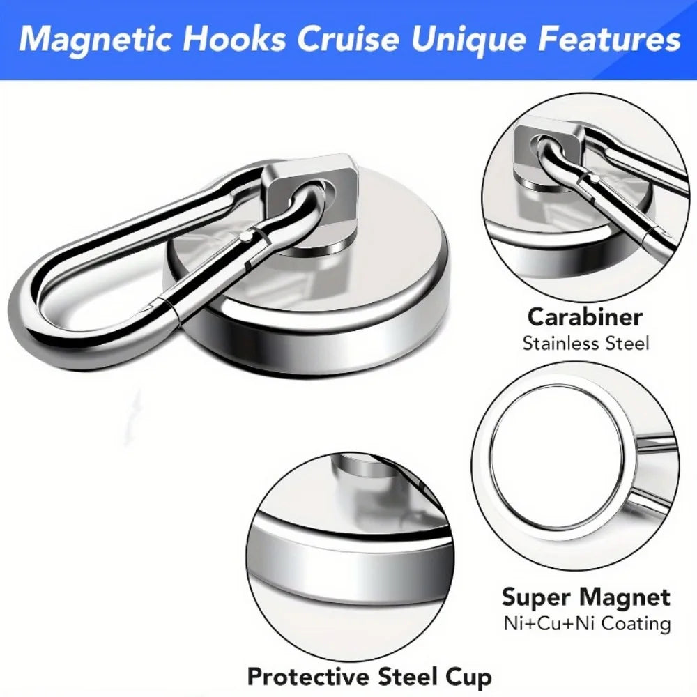 1/2pcs Ultra-Strong Magnetic Hooks Pro - 100lbs Heavy-Duty Neodymium Magnets with Carabiner and Swivel Ideal for Hanging Kitchen