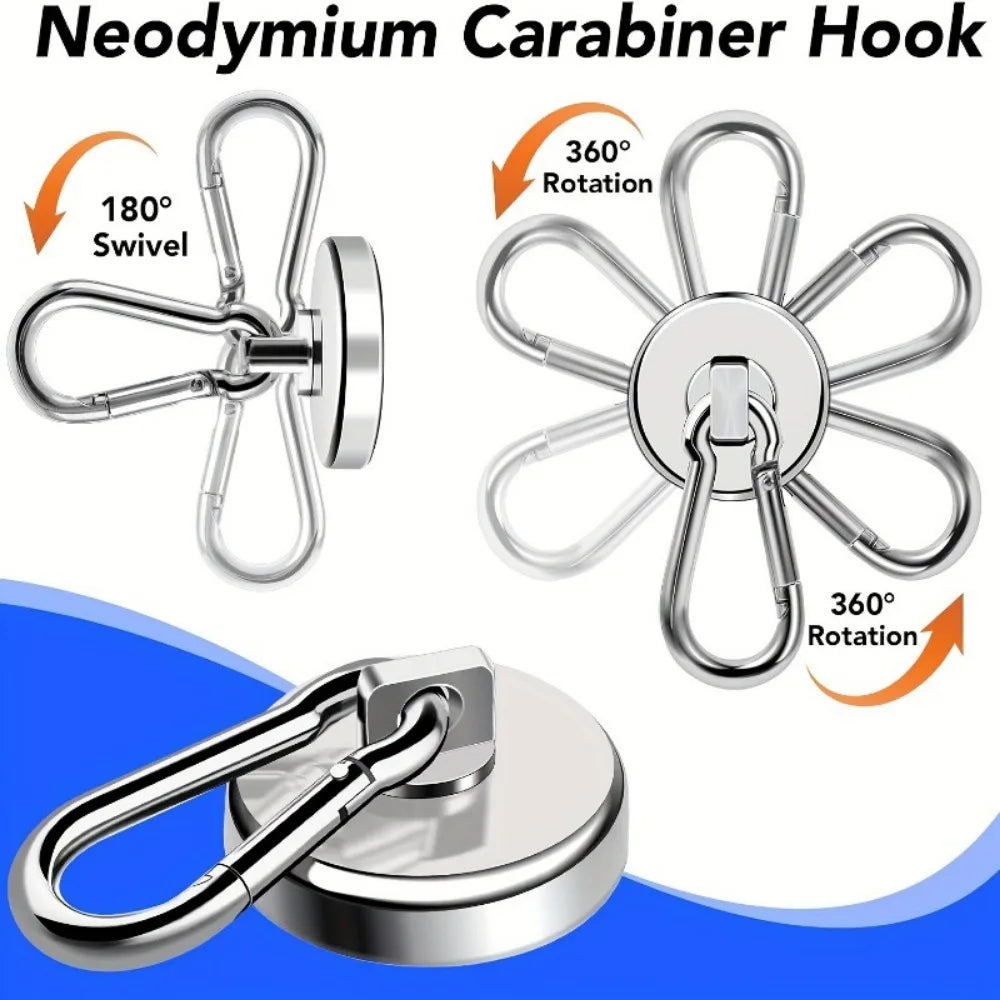 1/2pcs Ultra-Strong Magnetic Hooks Pro - 100lbs Heavy-Duty Neodymium Magnets with Carabiner and Swivel Ideal for Hanging Kitchen