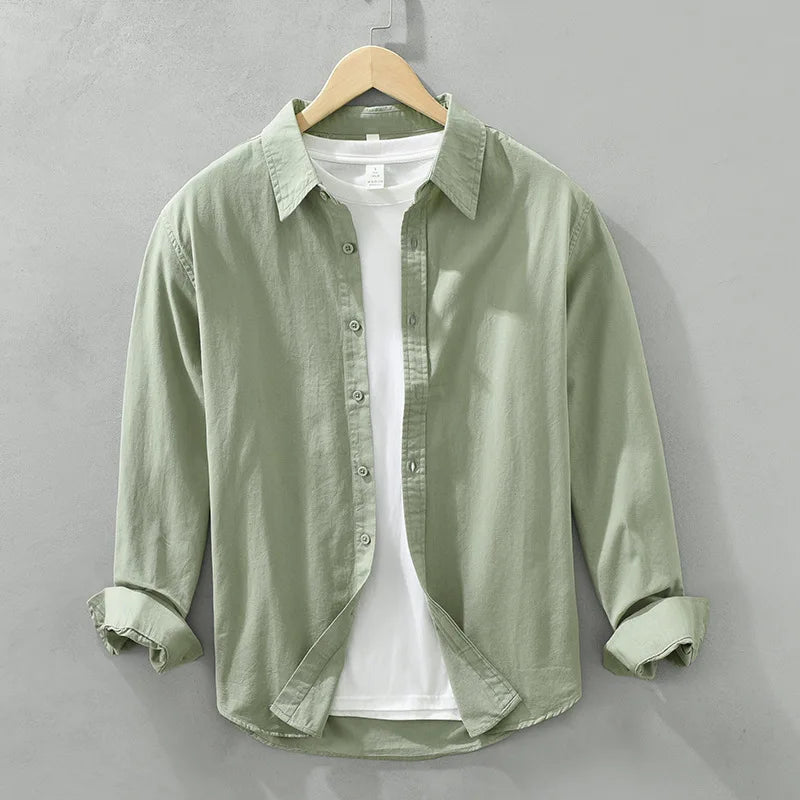 Men's Long-Sleeved Casual Shirt, Artistic Fresh Cotton Lapel Loose Shirt, Outdoor Camping Thin Coat, Cardigan Top