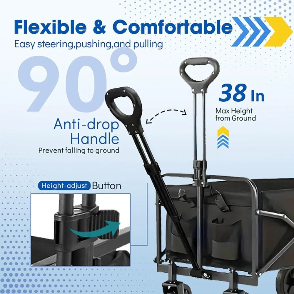 29.5' Heavy Duty Portable Foldable Trolley with All-Terrain Wheels Black for Beach Lawn Sports Camping - Durable Travel Cart
