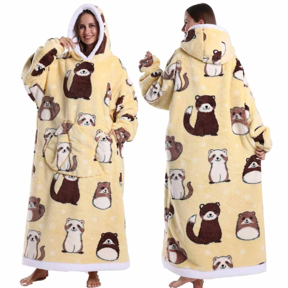 Wearable Blanket Hoodie with Sleeves Winter Oversized Blanket for Adults Extra Long Halloween Pajamas Pumpkin Skull Home Clothes