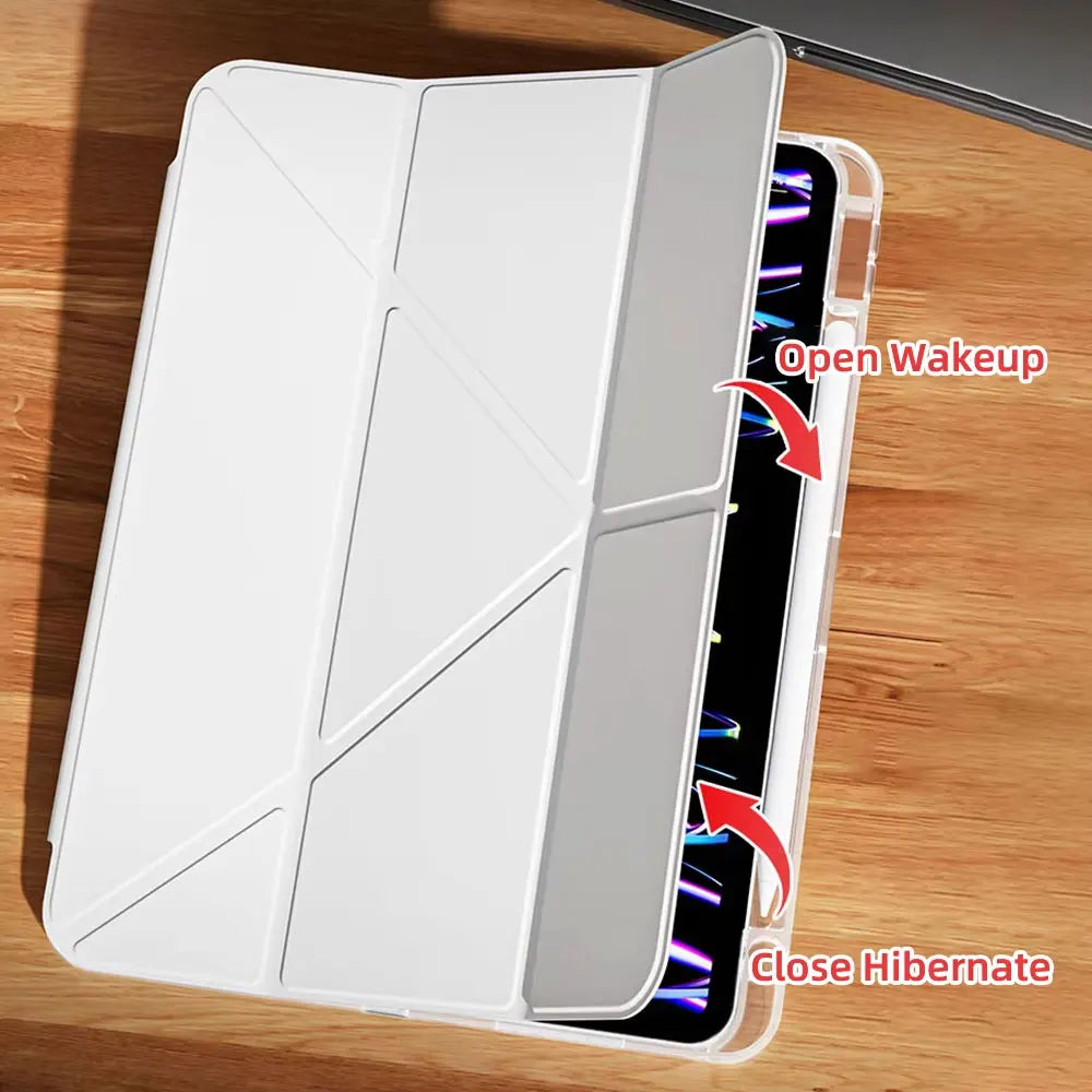 Y-Fold Case compatible with iPad 11 10 9 8 7 Air10.9 11 13 inch /Mini 6 7th Gen / Pro 11 12.9 inch Crystal Clear with Pen Holder