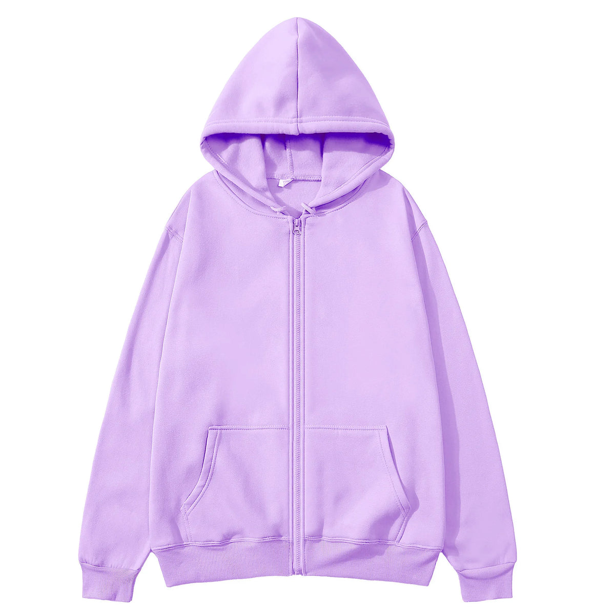 Oversized Unisex Hoodie, Solid Color Zip Up Jacket, Casual Street Trendy Plain Hooded Sweatshirt