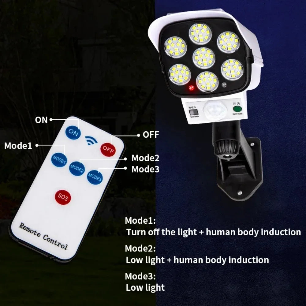 Outdoor Motion-Sensor Solar Light 77 LED Flood Lights Security Camera Ideal for Porches, Gardens, and Patios