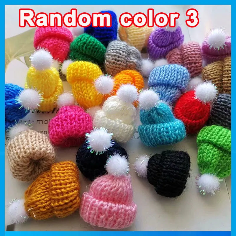 10-50Pcs Mini Knitting Hats Christmas DIY Craft Knitting Doll Hats Mini Wool Hat for Christmas Tree Ornaments DIY Hair Accessory