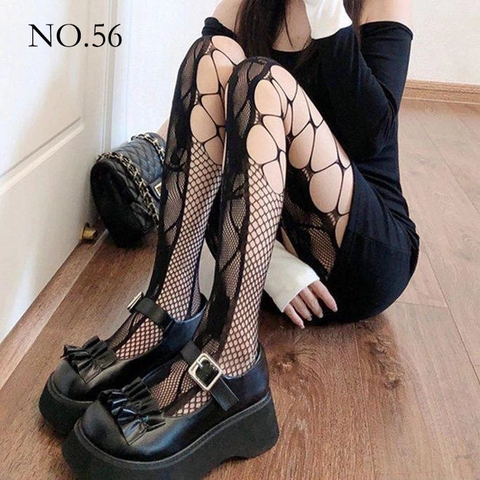 Woman Girls Fashion Punk Gothic  Fishnet Stockings Snake Skull Striped Mesh Tights Panties Lolita Plus Size Pantyhose Leggings