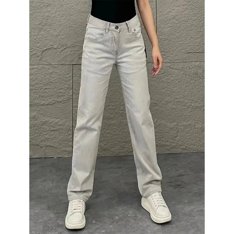 2026 Luxury Jeans for Man Original White Gray Draped Jeans for Men Summer New Slim Fit Trendy Straight-leg Slimming Casual Pants