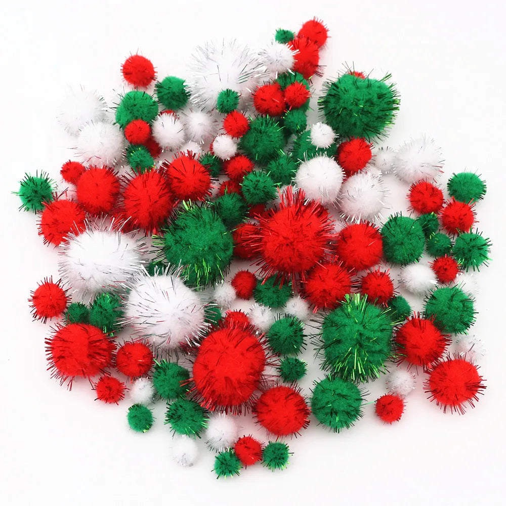 10-30mm Sparkle Glitter Pompoms Balls for Craft White Green Red Plush Glitter Tinsel Pom Pom for Christmas Decor Craft Supplies