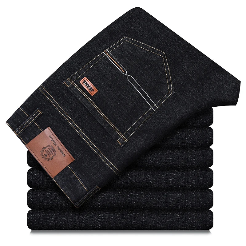 Autumn Winter Men's Jeans Classic Retro Grey Denim Pants Man Work Slim Straight Stretch Cotton Trousers Streetwear Plus Size 40