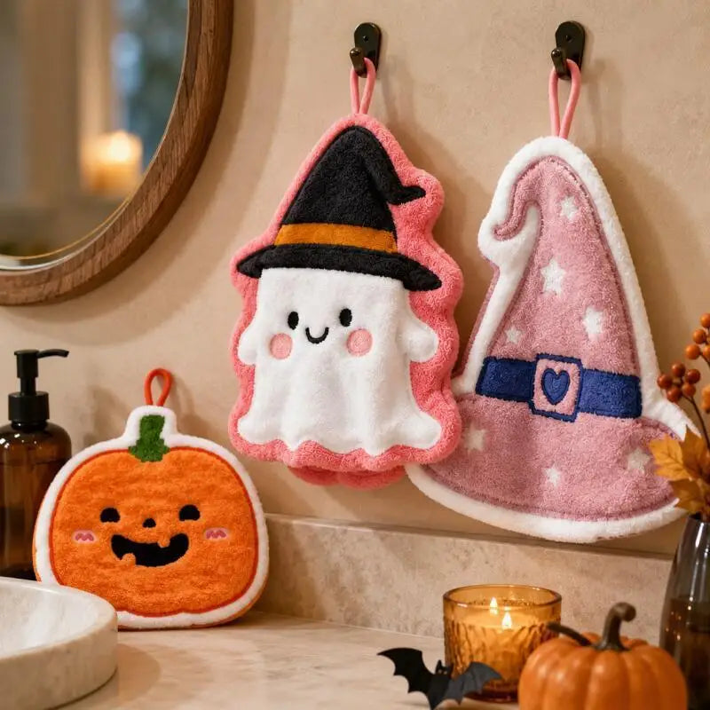 Funny Halloween Hand Towels, Pumpkin Ghost Witch Hat Moon Bat Hanging Towels for Kitchen Bathroom Decor