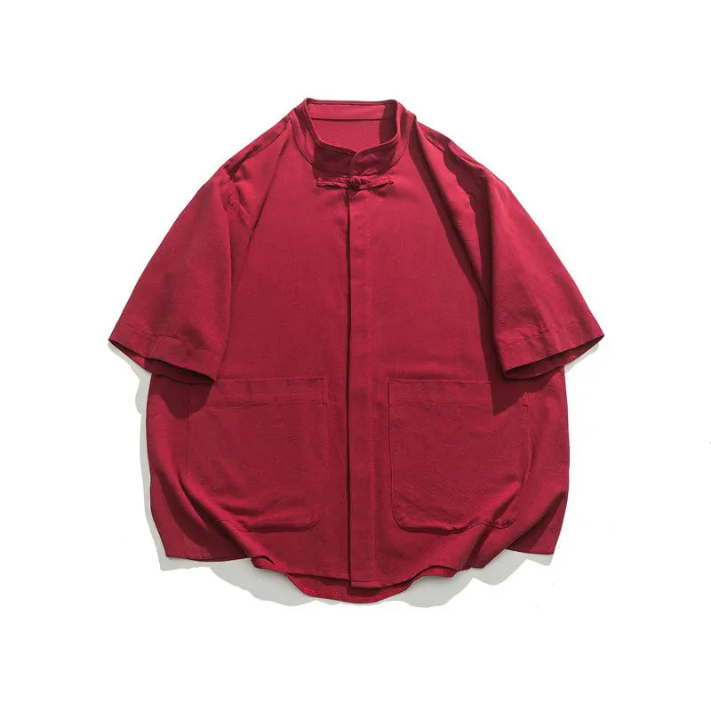 Oversized Men Shirts Cotton Linen Harajuku Style Short Sleeve Shirt Men Loose Trend Solid Color Casual Male Hip Hop Tops 5XL