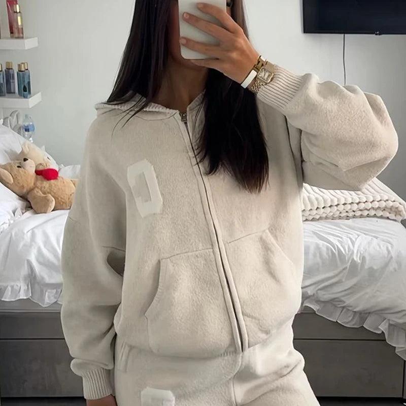 Jacket Tracksuit Two‑piece Set Knit Jacket Clothes Hooded Knit Woman Tracksuit Hooded Knit Coat Pants Trousers Women Clothes