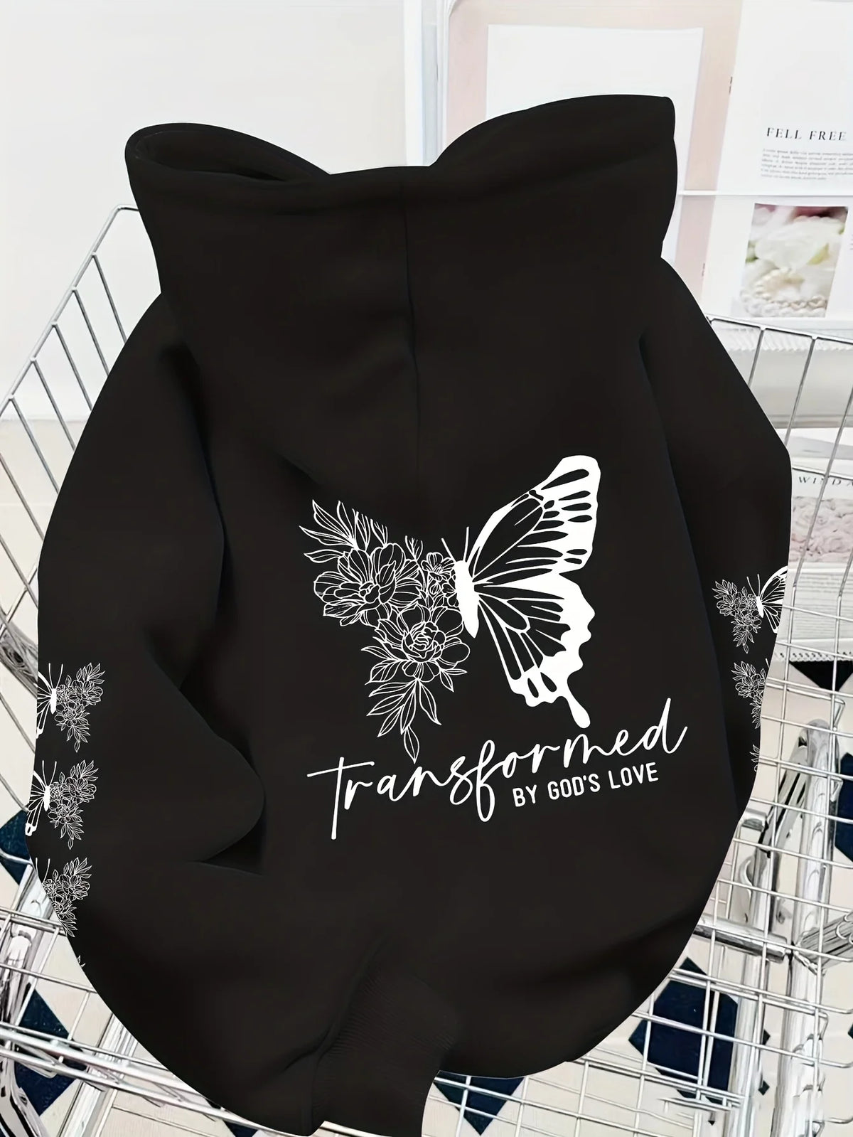 Butterfly series printed pattern plush hooded sweatshirt with fashionable style suitable for autumn and winter seasons Unisex