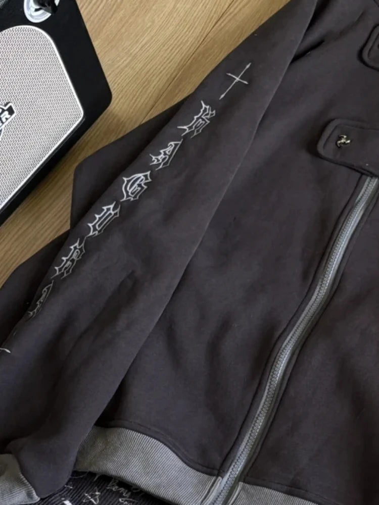 Japanese Printing Sweatshirt Casual Loose Patchwork Streetwear Hoody Coat Y2k Aesthetic Zipper Harajuku Grunge Pocket Hoodies