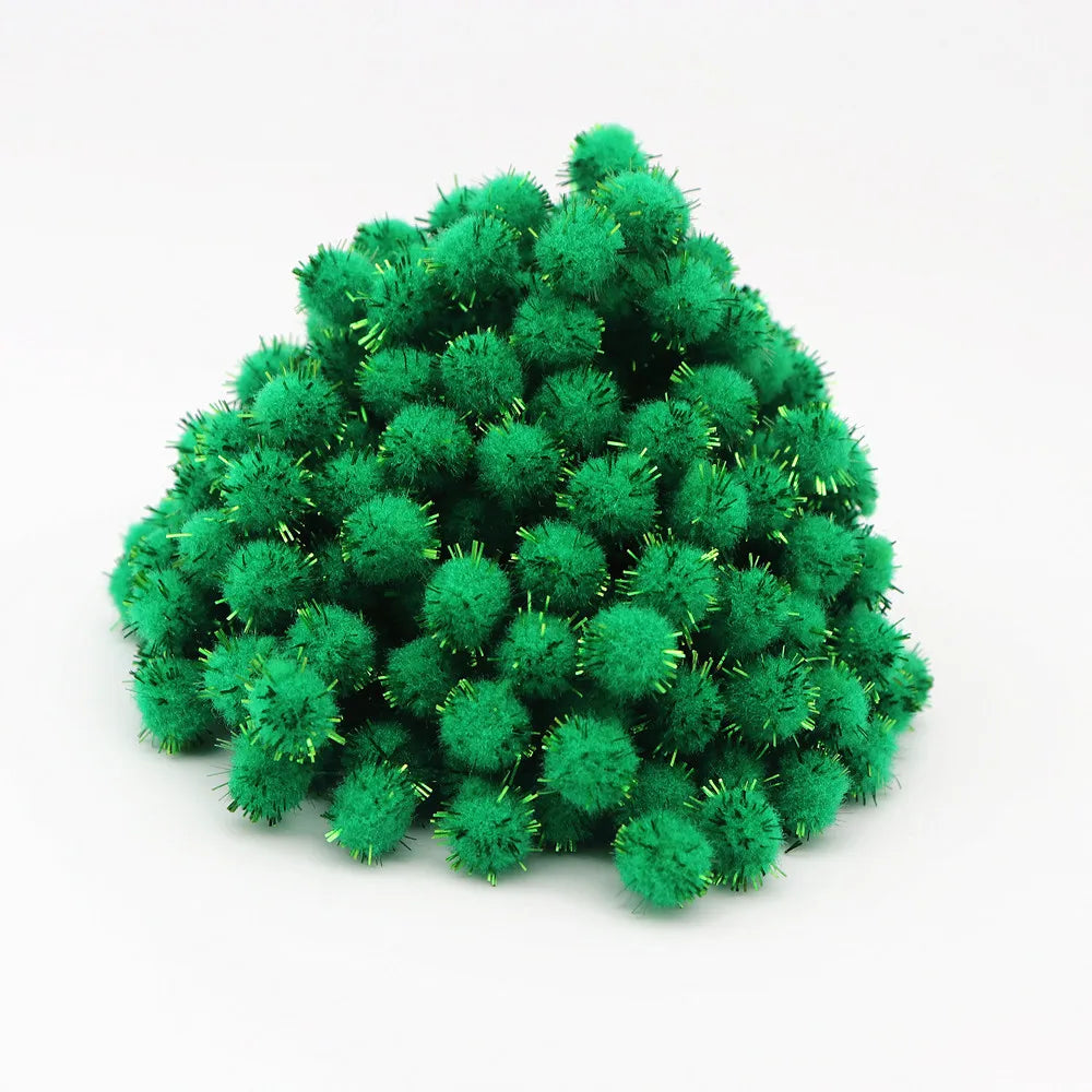 10-30mm Sparkle Glitter Pompoms Balls for Craft White Green Red Plush Glitter Tinsel Pom Pom for Christmas Decor Craft Supplies