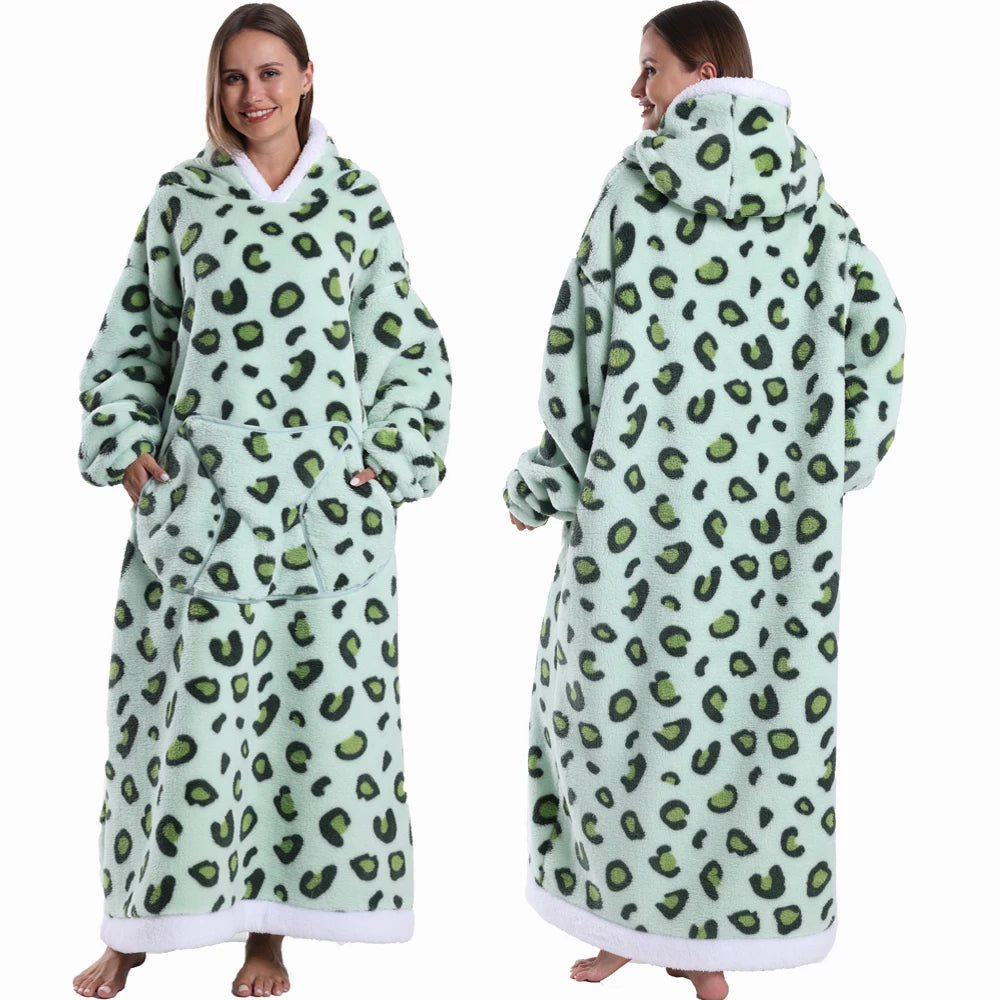 Wearable Blanket Hoodie with Sleeves Winter Oversized Blanket for Adults Extra Long Halloween Pajamas Pumpkin Skull Home Clothes