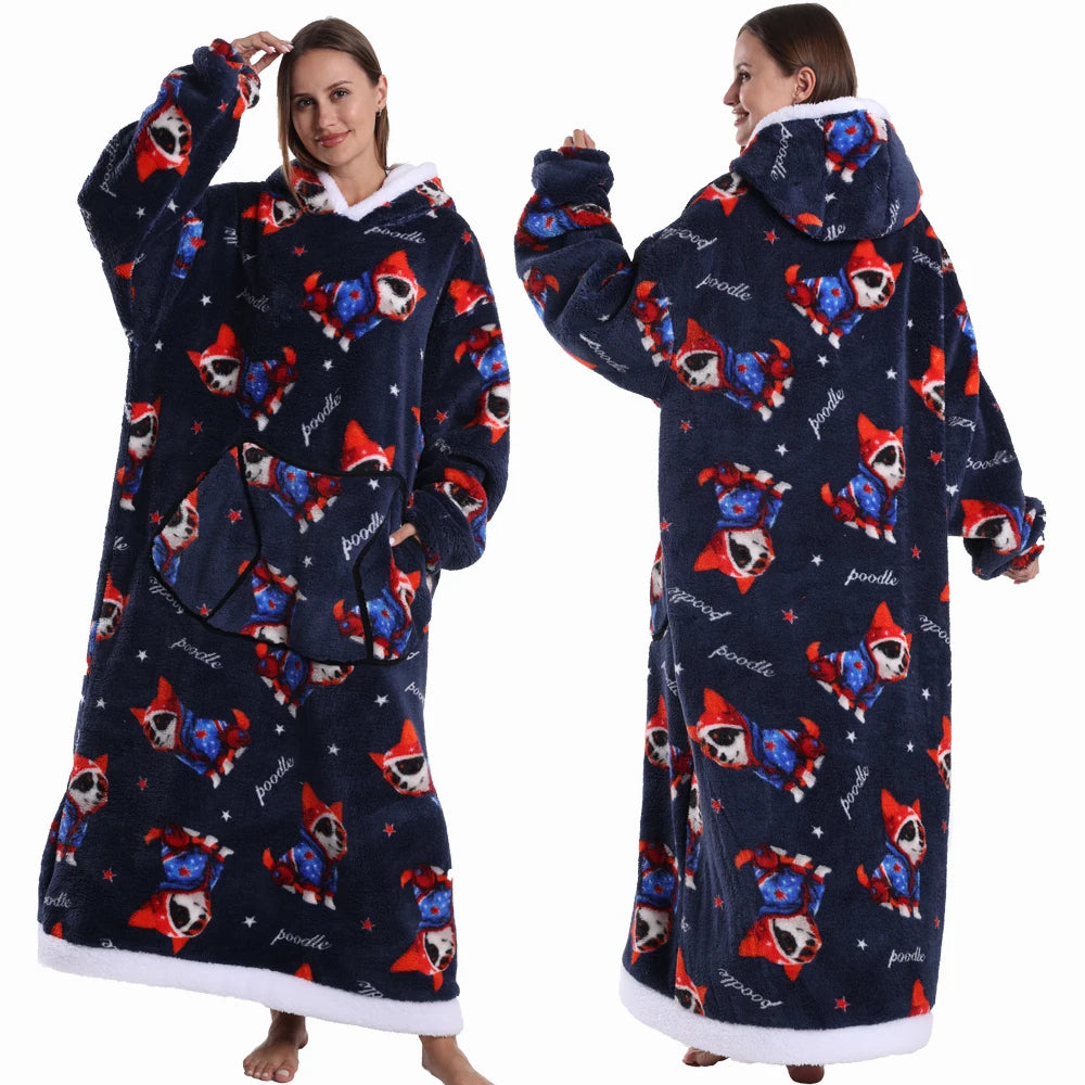 Wearable Blanket Hoodie with Sleeves Winter Oversized Blanket for Adults Extra Long Halloween Pajamas Pumpkin Skull Home Clothes