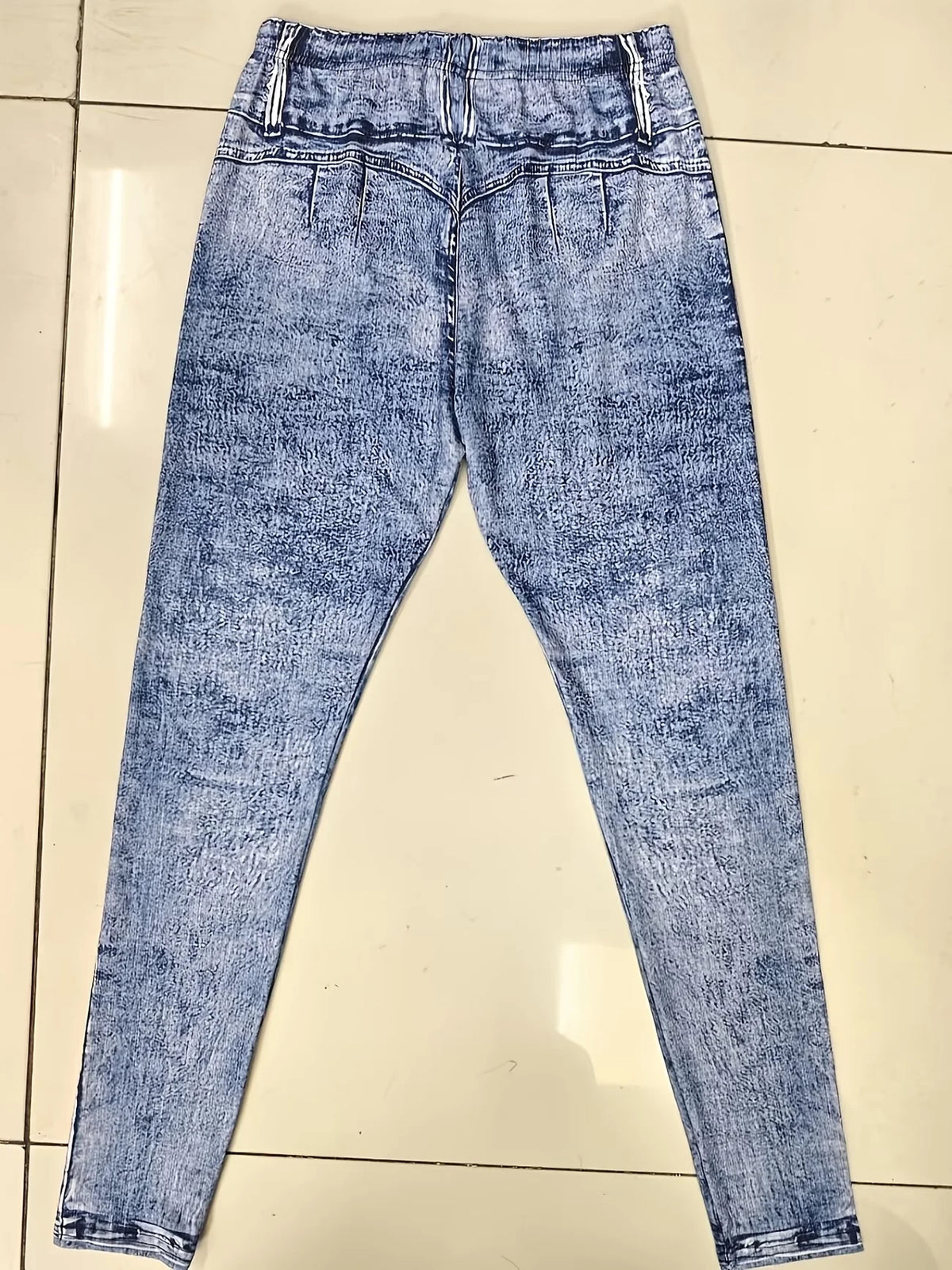 Women Printed Leggings Not Denim Fabric, Fake Pocket & Button Print Design Pants, High Elastic Fashion Slim Fit Skinny Casual