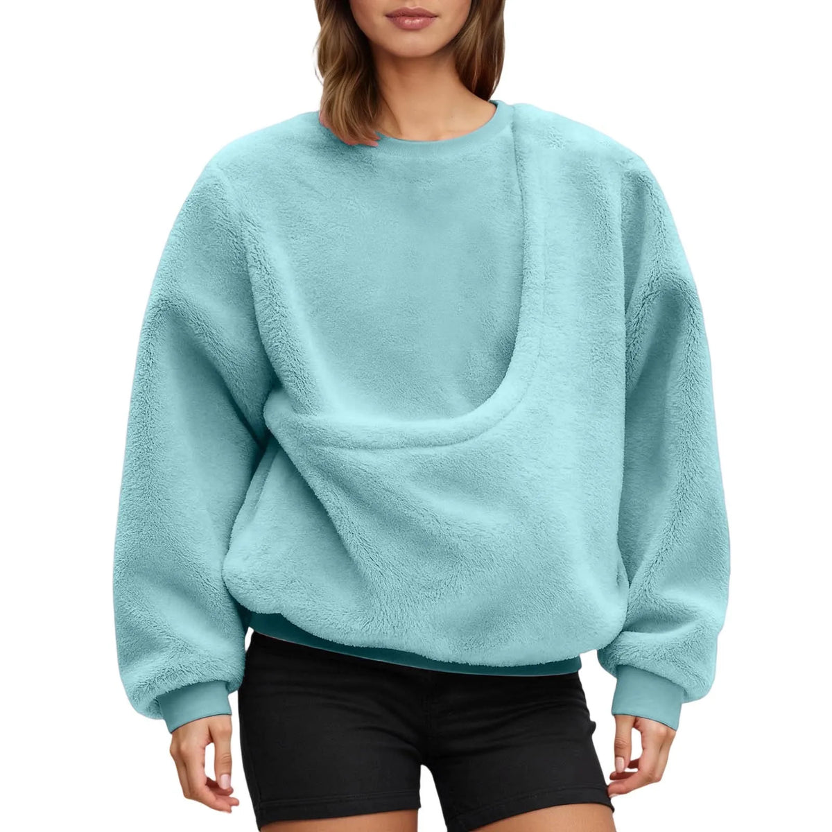 Pet Carrier Unisex Sweatshirt Casual Fleece Fabric Pullover Cozy Long Sleeve Top Couple Matching Pet Pouch Round Neck Shirt