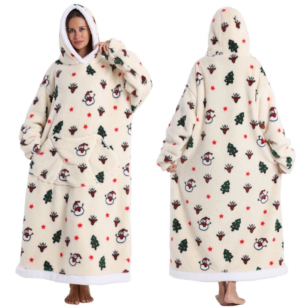 Wearable Blanket Hoodie with Sleeves Winter Oversized Blanket for Adults Extra Long Halloween Pajamas Pumpkin Skull Home Clothes