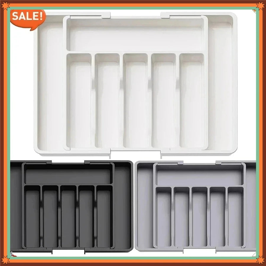 UpgradedAdjustable Plastic Cutlery Drawer Organizer Divided Storage Tray Space Saving Holder for Kitchen Knives Spoons Tableware
