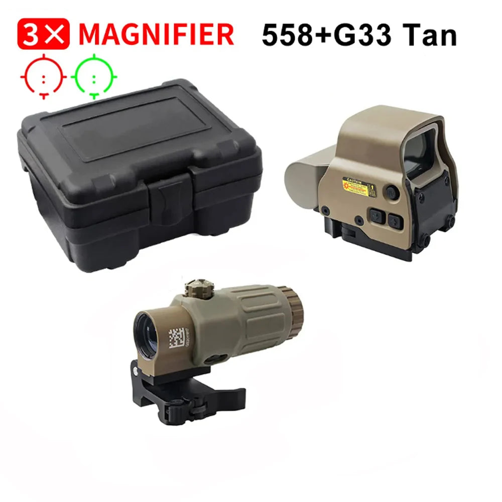 558+G43 Holographic Collimator Sight 558+G33/G45 Red Dot Optic Sight Tactical Hunting Gear W/20mm Rail Mounts&Quick Detach Lever