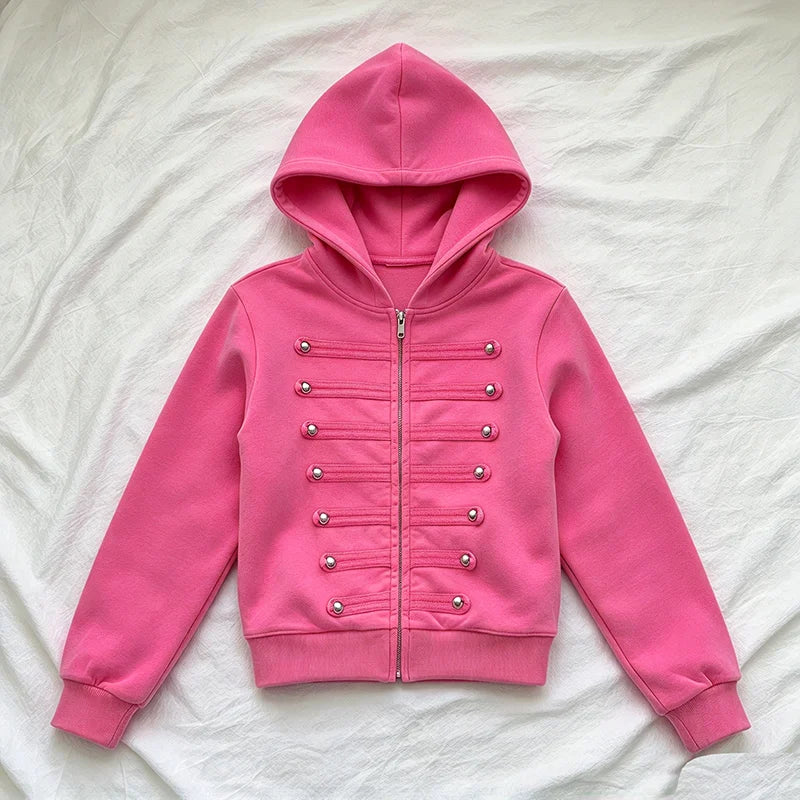 Zipper Hoodie New Retro Street Fashion Checkered Spicy Girl Y2K Classic Gothic Punk Sweet Girl Hoodie