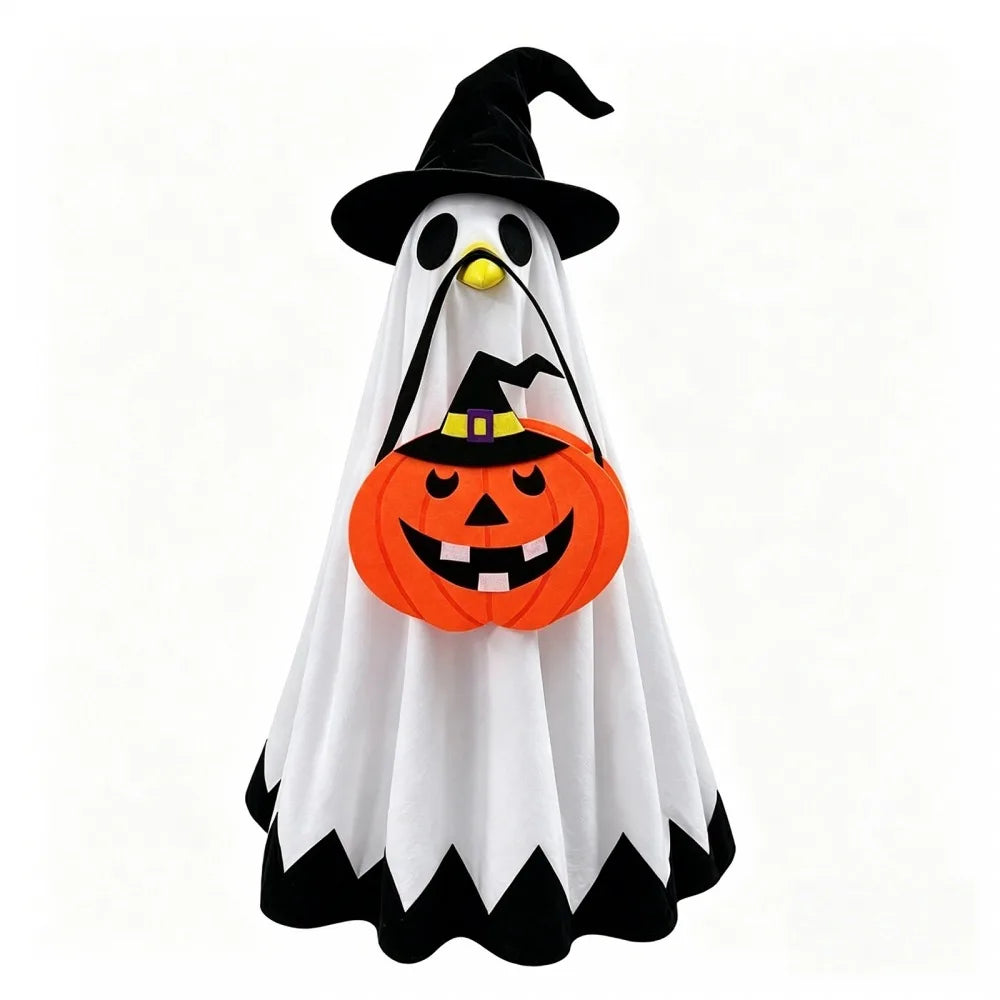 Porch Goose Halloween Costume Terrifying Ghost Cloak Witch Hat Pumpkin Bag Set Suitable 23 Inch Lawn Goose Statue Goose Clothes