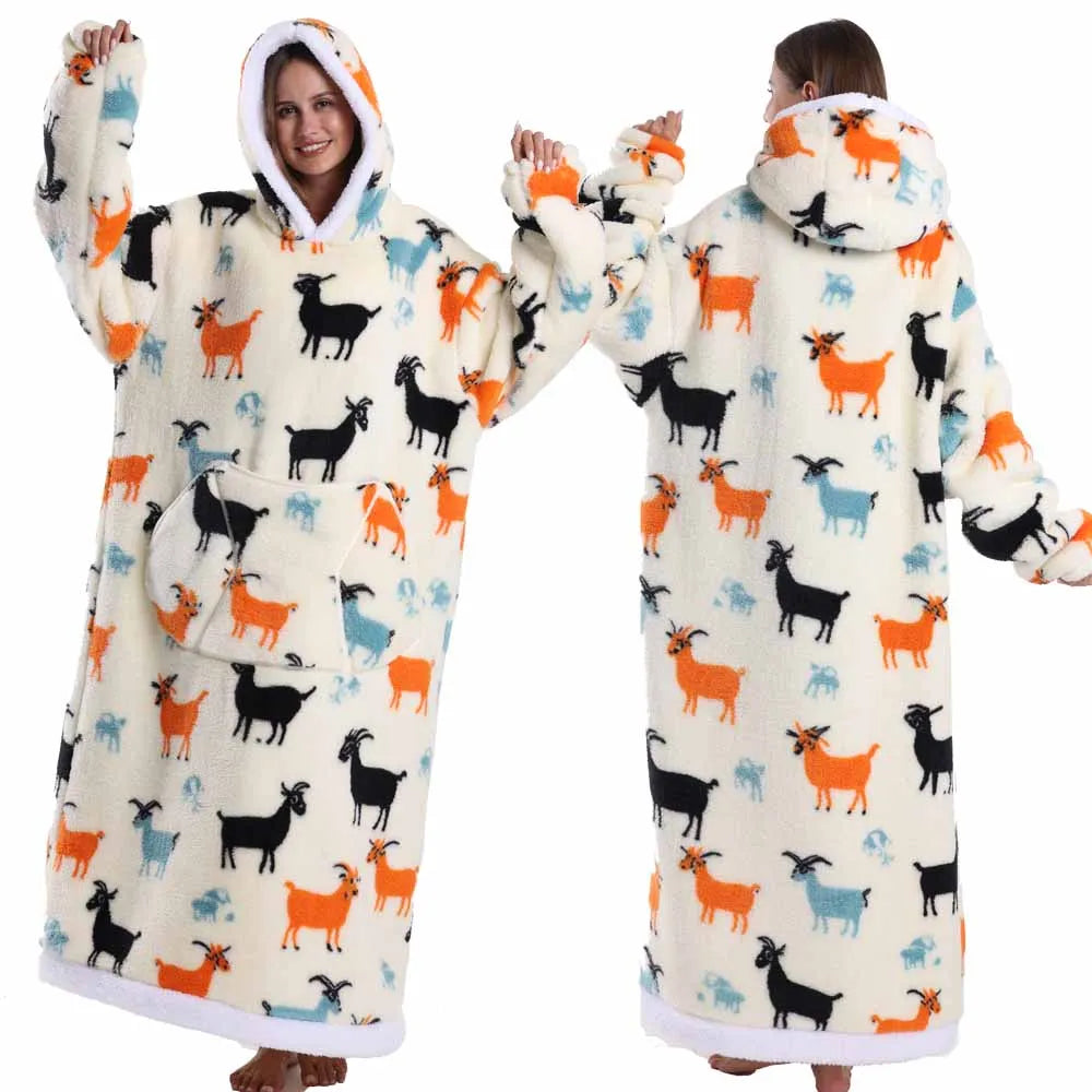 Wearable Blanket Hoodie with Sleeves Winter Oversized Blanket for Adults Extra Long Halloween Pajamas Pumpkin Skull Home Clothes