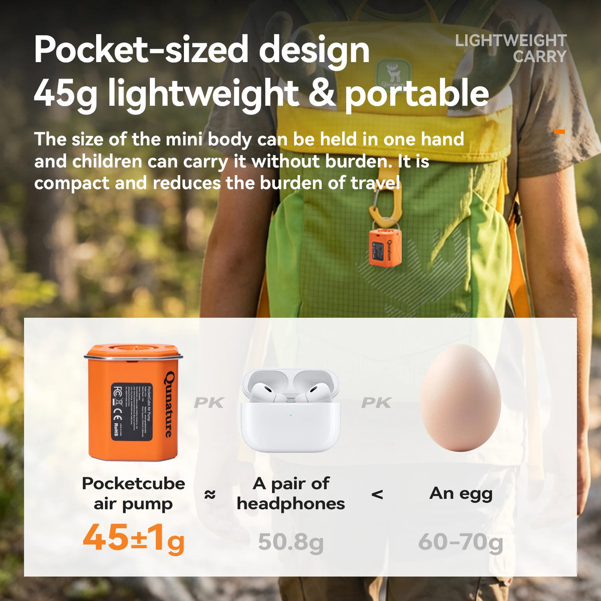 Qunature Air Pump Inflatable Outdoor Electric Inflator for Mattresses Pillows 3-mode lighting Portable Lightweight Pump