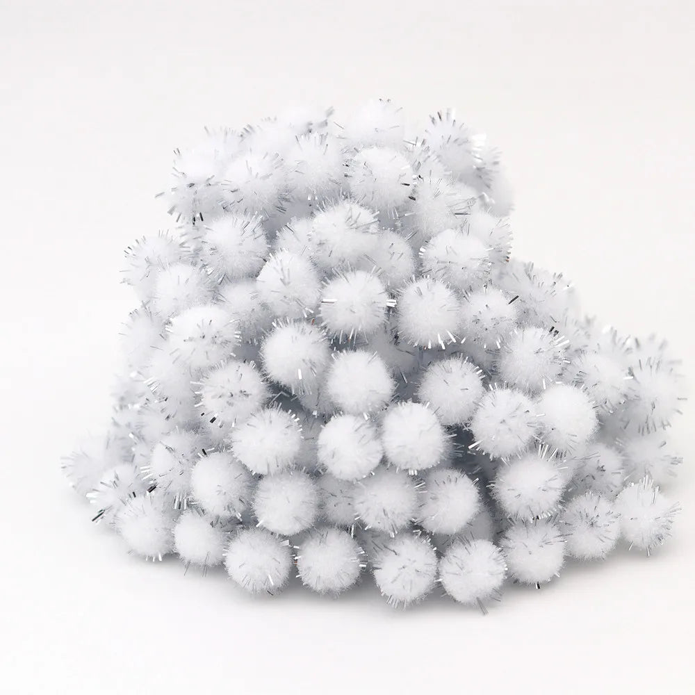 10-30mm Sparkle Glitter Pompoms Balls for Craft White Green Red Plush Glitter Tinsel Pom Pom for Christmas Decor Craft Supplies