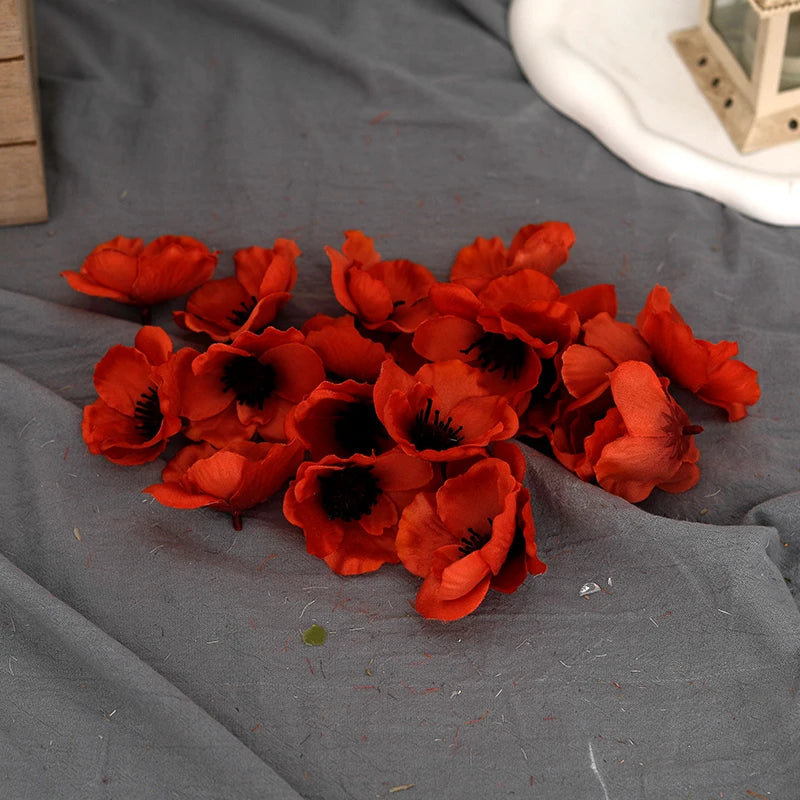 20pcs Poppy Artificial Flower Head Home Wedding Christmas Decor Fall Silk Anemone Fake Flower Gift Box Scrapbook DIY Accessories
